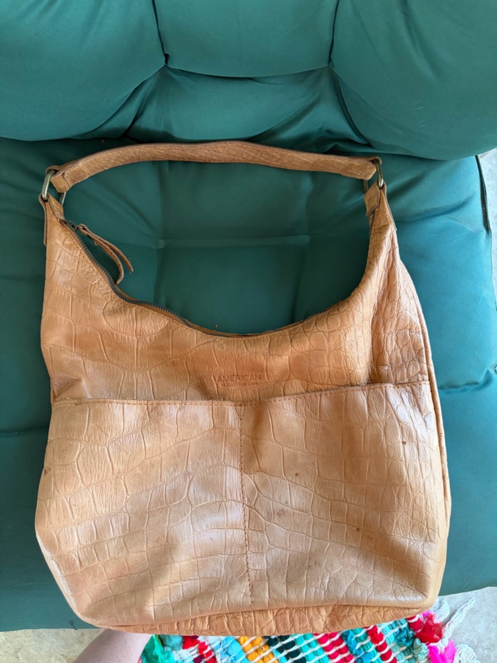 American Eagle Outfitters Tan Croc-Embossed Hobo Shoulder Bag